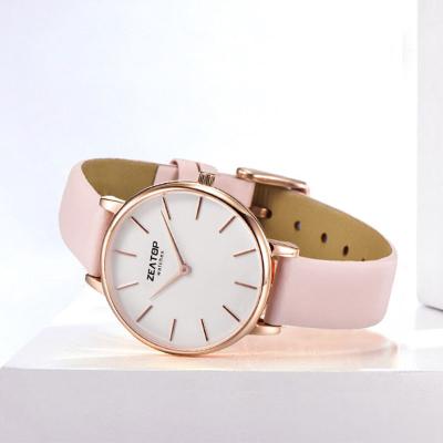 China Non-Specific 33mm Open Dial Thin Pink Leather Strap Watches Women Wrist for sale