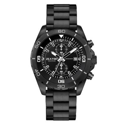 China Auto Date All Stainless Steel Mens Black Chronograph Watch With Multifunctional Movement for sale