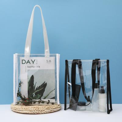 China Custom Clear PVC Transparent Waterproof Plastic Shoulder Fashoion Logo Gift Shopping Tote Bag for sale