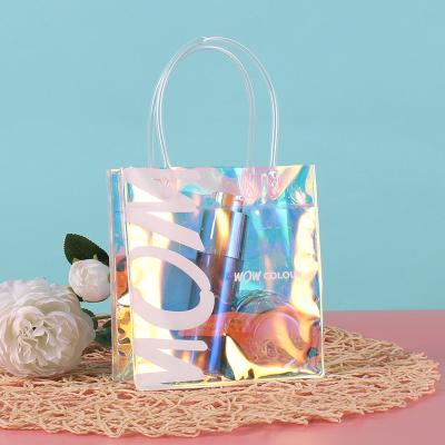 China Beach Bag Custom Logo Colorful Holographic Transparent Transparent Clear Gift Bags Shopping Handbags PVC TPU Tote Bags for sale