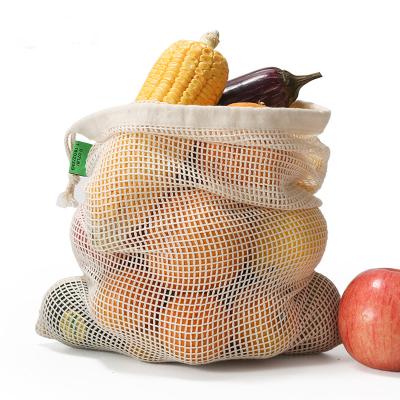 China Multifunctional Reusable Eco-Friendly Custom Cotton Folding Mesh Fruit Bag LOGO Shopping Net Produce Bag Food Grade Grocery Bag For Food for sale