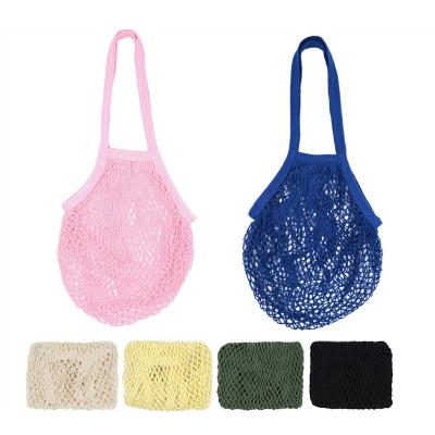 China 100% Cotton Handled Shopping Tote Bag Mesh Reusable Foldable Net Bag Long Handle for sale