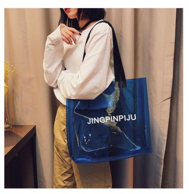 China Fashoion Wholesale Color Bag PVC Large Capacity Tote Bag Transparent Shoulder Messenger Jelly Bag for sale