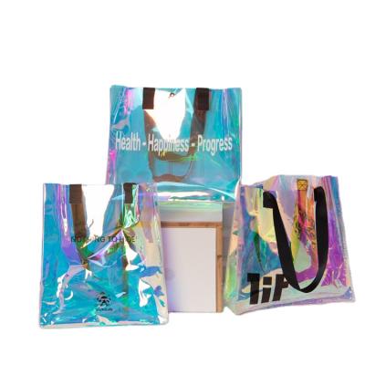 China Wholesale Laser PVC Tote Shopping Bags Custom Logo TPU Handled Colorful Holographic Bags for sale