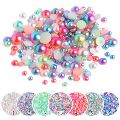 China Imitation Pearl SONGWOO 3-8mm Mermaid Gradient Half Round ABS Pearl Beads Flatback Imitation Resin For Jewelry Making Diy Nail Art Scrapbook for sale