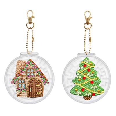 China New Classical/Post-modern Round Shape Diy Diamond Keychain Christmas Tree Rhinestone Shiny Beads Maze Keychain Gift for sale