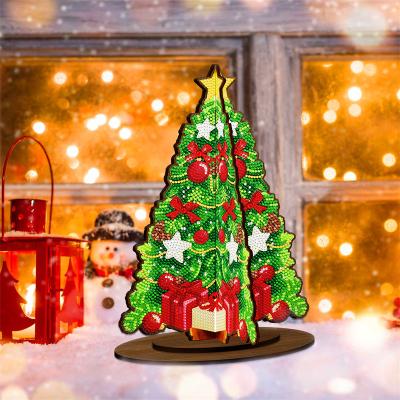 China New Classical/Post-modern DIY Christmas Tree style three -dimensional gorgeous home decoration ornament gift wood sticker diamond desktop ornaments for sale