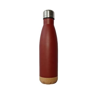 China New Style 500ml PORTABLE Double Wall Stainless Steel Cola Shaped Insulated Sports Water Bottle With Wooden Bottom Eco-friendly for sale