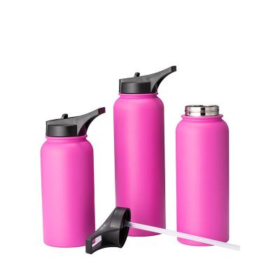 China New Logo PORTABLE Insulated Water Bottle With New Wide Handle Custom Design Vacuum Flask Stainless Steel Straw Lid for sale