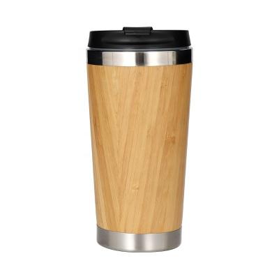 China PORTABLE 450ml Stainless Steel Insulated Bamboo Thermos Tumbler Black Flip Lid Coffee To Go Mug Coffee Travel Mug for sale