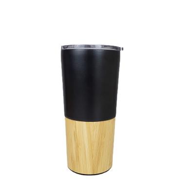 China 20oz PORTABLE Insulated Bamboo Travel Mug Stainless Steel With Shell Thermos Bamboo Coffee Tumbler Cup With Lid for sale