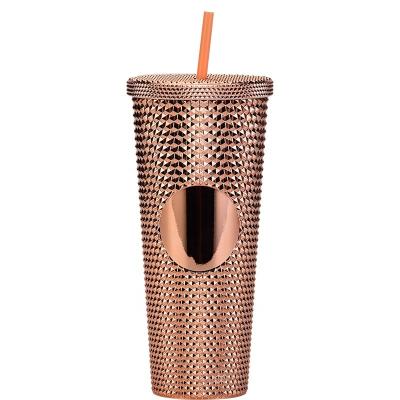 China New Viable Creative Straw Tumbler Diamond Stud Colorful Durian Cup Tumbler With Straw And Lid for sale