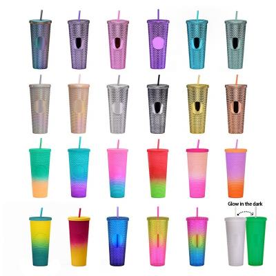 China Viable Free Tumbler With Lid And Straw Water Cups Straw Cup Colorful Plastic Stud BPA Stud for sale