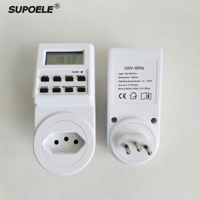 China Timer Switch Brazil Digital Electronic Timer Switch Plug In Timer Outlet 120V 60Hz 7 Day 12/24 Hour Programmable Timing Socket for sale