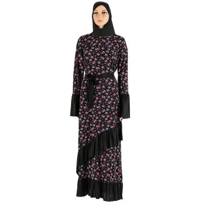 China 2021 Indian Wholesale Muslim Ladies Printed Long Skirt Abaya Pattern Islamic Robe Belt Long Dress Retro Turkey Caftan Dubai Abaya With Hijab for sale