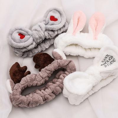 China Soft Warm Headband Coral Fleece Bow Animal Ears Street Style Wash Face Hair Holder Headbands For Women Girls Turban Fashion Hair Accessories for sale