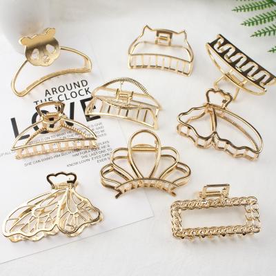 China 2021 New Vintage Women Elegant Gold Metal Hair Claw Silver Hollow Geometric Hair Clips Headband Hairpin Fashion Hair Accessories for sale