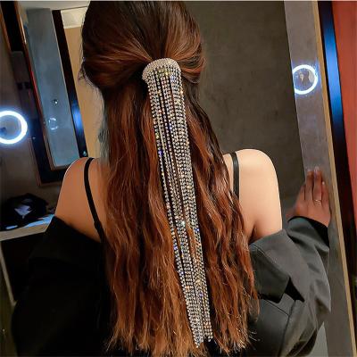 China Vintage Shine Full Rhinestone Hairpins For Women Long Tassel Crystal Hair Jewelry Accessories Wedding Banquet Jewelry for sale