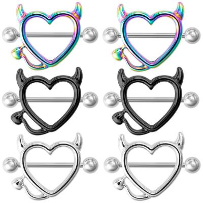 China 14G Pairs Punk 14G Stainless Steel Breast Piercing Jewelry Heart Nipple Bar Nipple Rings Shield Cover Piercing Barbell Piercings for sale