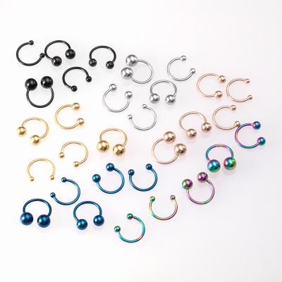 China 16G Horseshoe Barbell Ear Ring Ear Smiley Bar Circular Nose Septum 5PCS Lip Nose Piercing Circle Punk Fake Rings Surgical Steel for sale