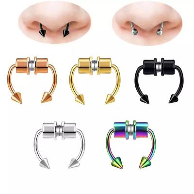 China 2021 Punk Fake Nose Ring Alloy Nose Piercing Hoop Septum Piercing Rings For Women Body Jewelry Gifts Shape Fake Magnetic Piercing for sale