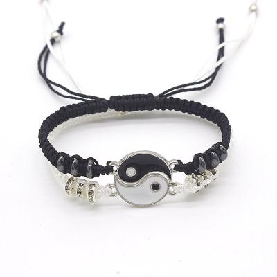 China Vintage Couples Bracelets Hematite Leather Rope Braid Chain Bracelet Chinese Tai Chi Alloy Pendant Two Piece Woven Bracelet Lover Gift for sale