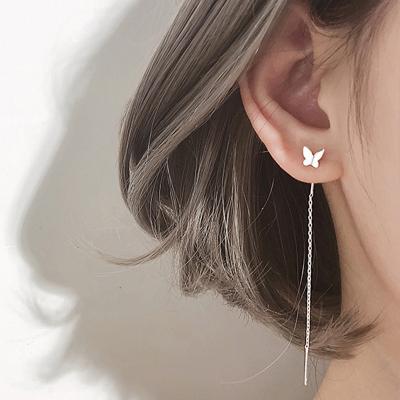 China Safer Long Tassel Butterfly Drop Earrings Silver Color 2021 Fashion Hanging Earrings Summer Jewelry Girls Women Party Gift for sale