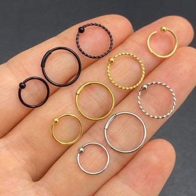 China 1pc 22g 6/8/10mm Ring Hoop Lip Ear Ring Clicker Nose Ring Body Jewelry Punk Steel Hinged Piercing Clip Gift for sale