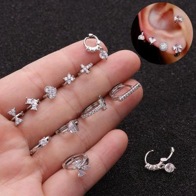 China New Fashion Romantic Clear Zircon Tiny Helix Cartilage Circle Piercing Earrings For Women for sale