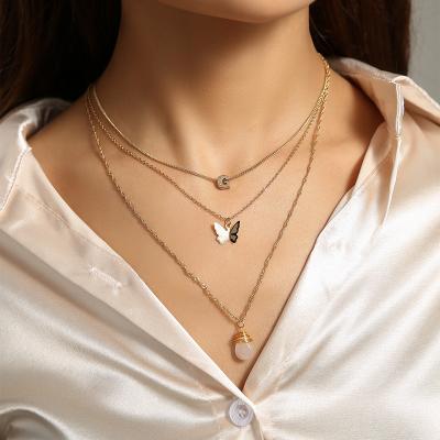 China Multi-Layer Butterfly Color Babygirl Hip Hop Letter Clavicle Chain Necklace Jewelry Punk Dangle Women Necklace for sale