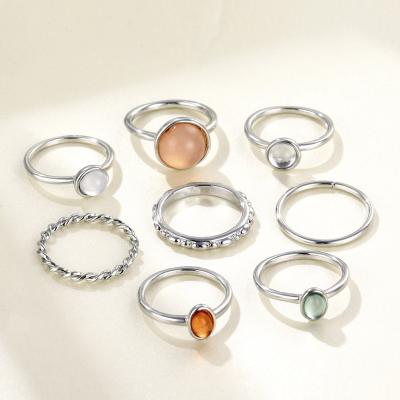 China 2021 Romantic Vintage Summer Sliver Color Set Colorful Stone Metal Rings Fairy Friends Korea Hit Rings For Women Girl Party for sale