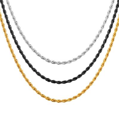 China Hiphop Stainless Steel Hip Hop Rope Chain Necklace 18K Gold PVD Plated Chain Necklace For Women Mens for sale