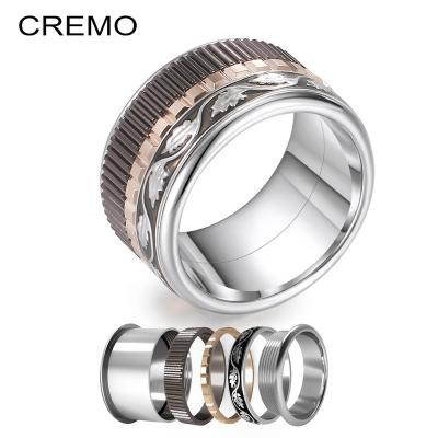 China Trendy Cremo Splicing Black Ring In Rings Grow Leaves Interchangeable Stainless Steel Combination Band Restless Person Meditation Worry Relief Ring for sale