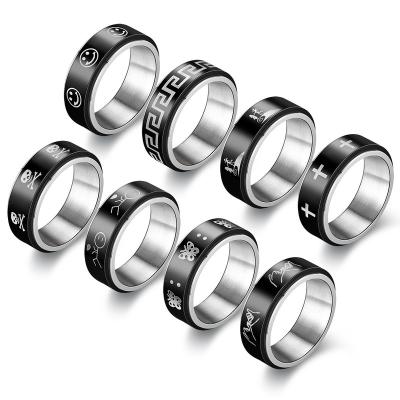 China Vintage Rotating Finger Frosting Stainless Steel Mens Womens Ring For Worry Ring Jewelry Spinning Fidget Anti Spinner for sale