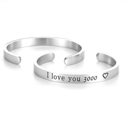 China FASHIONABLE Custom Letters Bangle Stainless Steel Positive Inspirational Quote Engraved Cuff Bangle Bracelet Gifts For MOM Girlfriends for sale