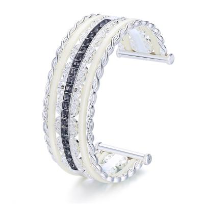 China Freely Disassembled and Assembled Women's Fashion Jewelry Dismountable Zinc Alloy Rhinestone Plated Wide Cuff Bangle Bracelet for sale