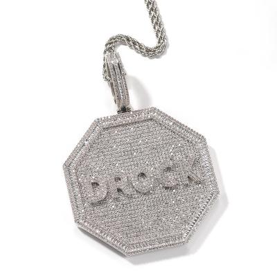 China INS Trendy Hiphop Style Iced Out Custom Letter Pendant Paved Big Diamonds Octagon Zircon Necklace Jewelry for sale