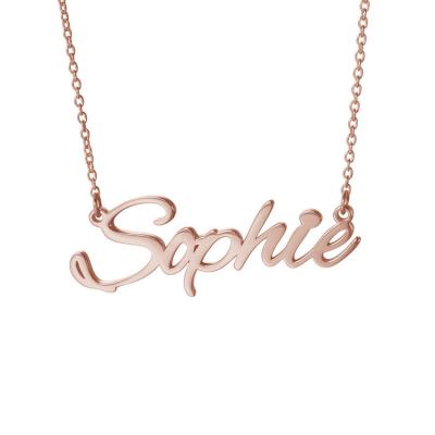 China Fashion Trendy Women's Birthday Gift 925 Sterling Silver Rose Gold Plated Personalized Custom Nameplate Necklace for sale