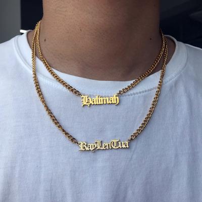 China Hot Selling Stainless Steel Gold Color CLASSIC Initial Letter Old English Font Custom Name Necklace for sale