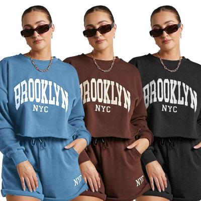 China Hot Sale Amazon Letter Printing Anti-pilling Casual Shorts Long Sleeve Sweatshirt Set for sale