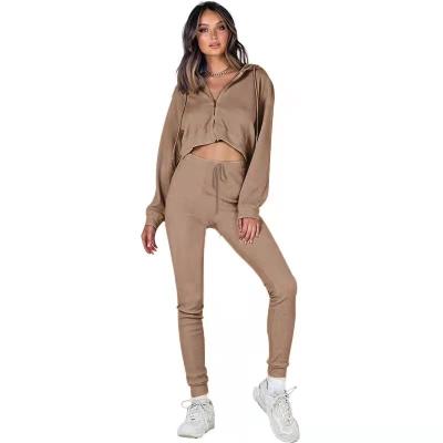 China Casual Solid Color Amazon Anti-Pilling Sweater Set Drawstring Cardigan Hooded Zipper Loose Pants for sale