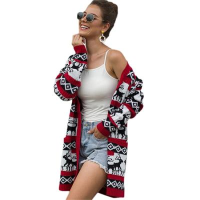 China Straight Anti-wrinkle Knitwear Christmas Elk Print Cardigan Loose Casual Women's Sweater for sale