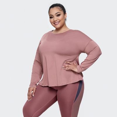 China Breathable European American Plus Size Sports Women's Yoga Tops Solid Color Loose Casual Breathable Yoga Tops for sale