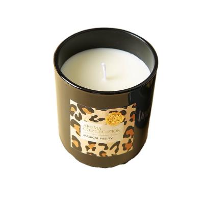 China Handmade Decorative Natural Glass Bottle Soy Wax Candle Leopard Print Mug Zebra Print Cup Scented Candles for sale