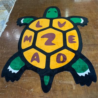 China Non-Slip Design Custom Logo Turtle Green Color Kids Room Bed Room Rug Hand Made High Quality Small Area Rug For Home Decoration for sale