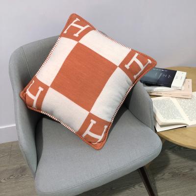 China Orange Plaid High Quality Covers H Modern Folded Pillow Cushion Cover For Sofa Bedroom Chair Couch for sale