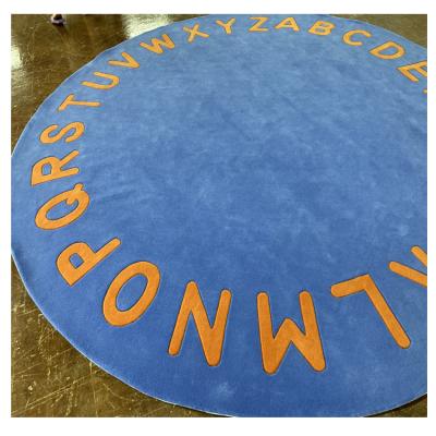 China Washable Hand Tufted Blue Wool Rug Round Blanket For Living Room for sale