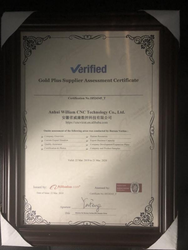 Gold plus supplier Certificate - Anhui William CNC Technology Co., Ltd