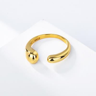 China Trendy Fashion Simple Ring Female S925 Sterling Silver Asymmetric Wave Opening Index Silver Ring for sale