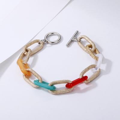 China TRENDY Retro Rainbow Multicolor Hip Hop Women Bracelet Fashion Frosted Spicy Acrylic Aluminum Chain Bracelet for sale